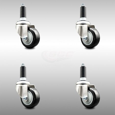 Service Caster 3.5 Inch 316SS Black Polyurethane Swivel 1 Inch Expanding Stem Caster Set SCC-SS316EX20S3514-PPUB-BLK-1-4